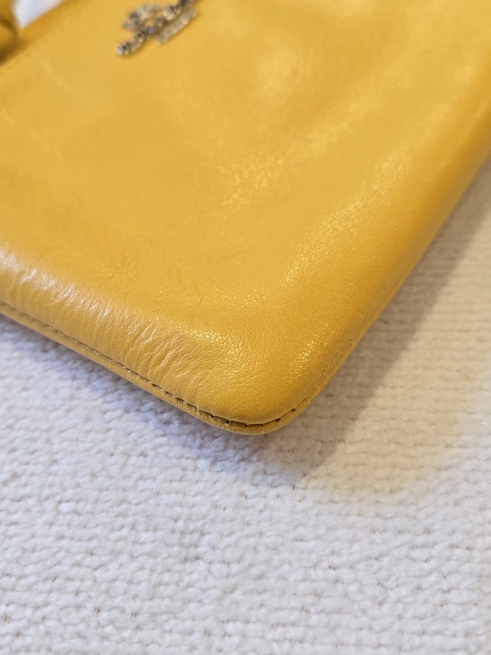 Coach Yellow Leather Wristlet Clutch with Logo Tag - Picture 6 of 13